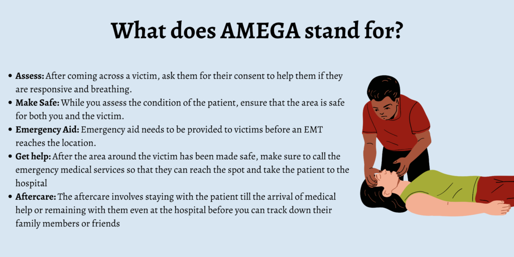 What does AMEGA stand for in first aid